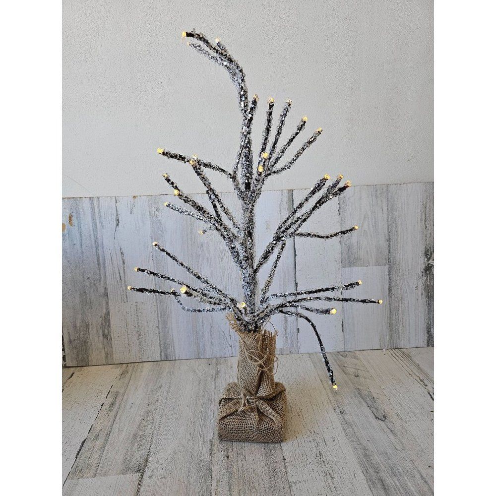 Pottery Barn crystal light icicle tree‎ burlap Xmas large decor